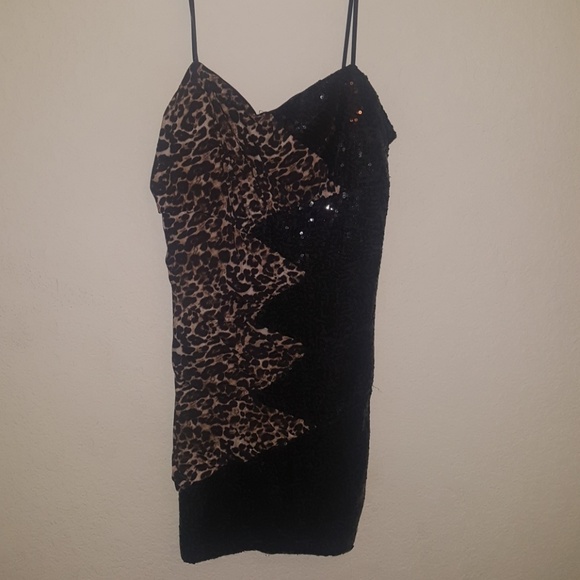 Leopard print sequin strapless dress - Picture 1 of 3